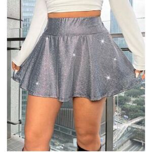 SHEIN EZwear Silver A-Line Mini Skort w/ Built-In Shorts | Size S